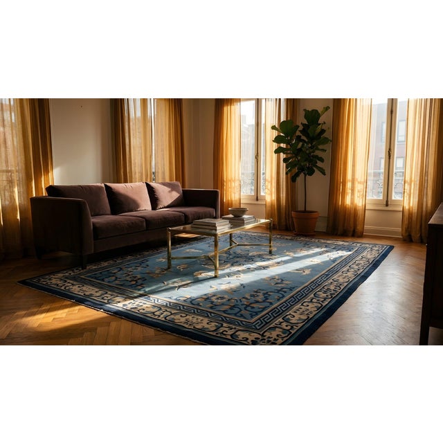 Majestic Blue and Ivory Color With Animalistic and Florid Design Antique Chinese Peking Rug For Sale - Image 13 of 15