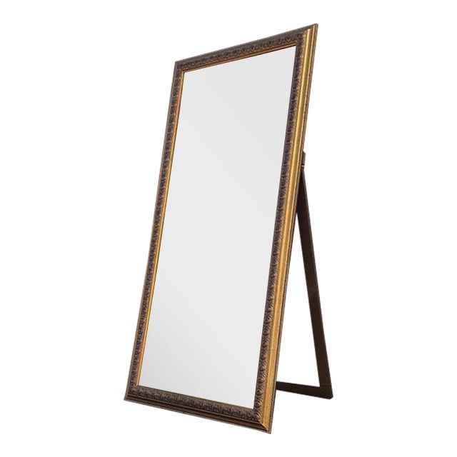 Vintage Giltwood Full-Length Cheval Floor Mirror With Easel Stand For Sale