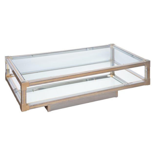 Large Italian Modern Rectangular Cocktail or Coffee Low Table of Chrome and Brass For Sale - Image 9 of 15