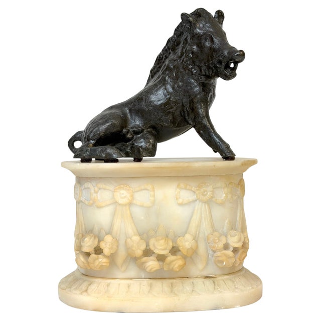 Grand Tour Bronze Reduction Il Porcellino “Borghese Boar” Carved Alabaster Base For Sale - Image 10 of 18