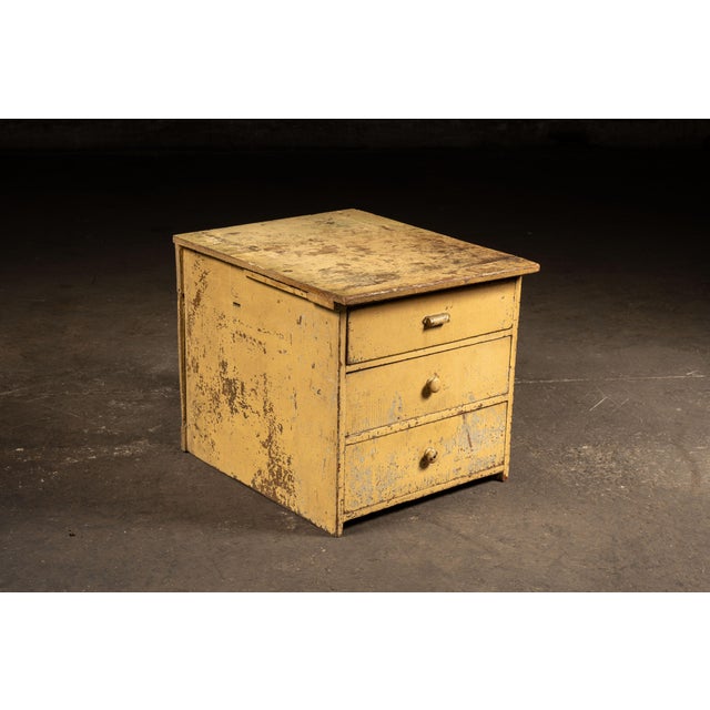 Antique Chippy Painted Industrial Three-Drawer Utility Cabinet For Sale - Image 4 of 13