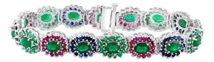 8 Ct Oval Cut Emerald & Ruby & Sapphire Tennis Bracelet 14 Kt White Gold 25.5Gm