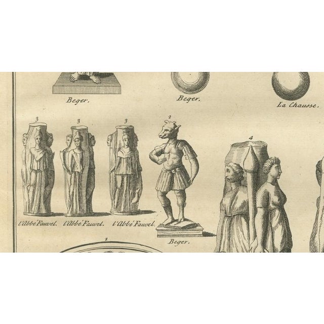 Early 18th Century Bernard de Montfaucon, Roman Goddess Statues and Reliefs, 1721, Copper Engraving on Paper For Sale - Image 5 of 9