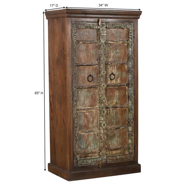 1950s Carved Door Repurposed Tall Rustic Armoire For Sale - Image 5 of 6