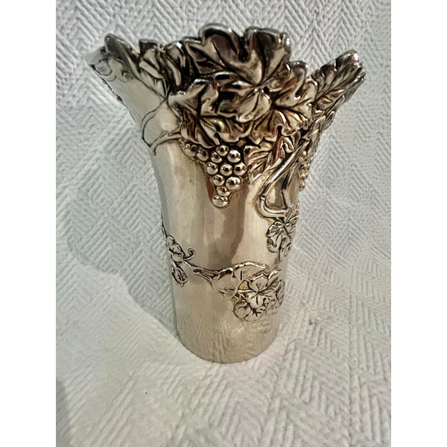 1960s 1960’s Vera Lucino Silver Plate Over Brass Grapevine Wine Cooler or Vase For Sale - Image 5 of 12