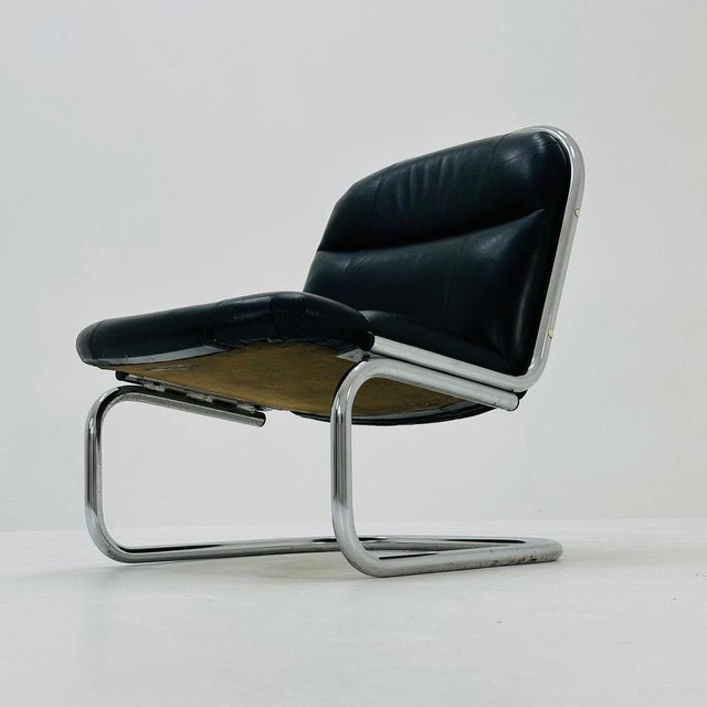 Mid-Century Bauhaus Tubular Lounge Chair in Black Leather, 1980s For Sale - Image 10 of 11