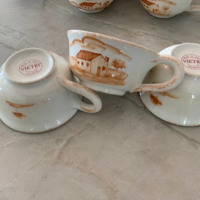 Ceramic Vietri Bramasole White and Burnt Orange Flat Coffee Cups Made in Italy, Discontinued - Set of 12 For Sale - Image 7 of 9