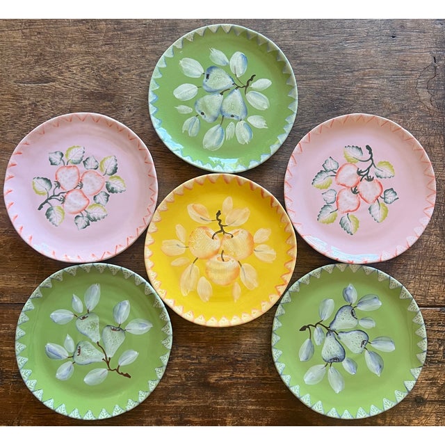 Mid-Century Modern Italica Ars Hand Painted Plates- Set of 6, C. 1980's For Sale - Image 3 of 12