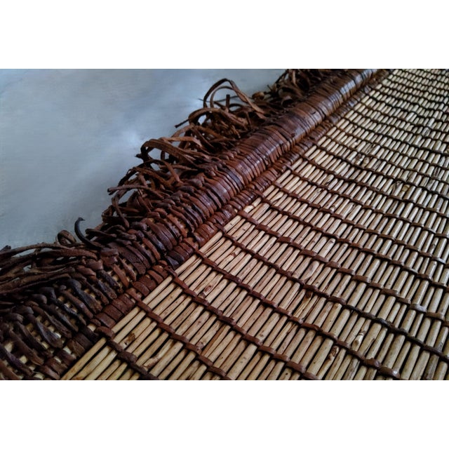 Wood Vintage Berber Tuareg Mat in Rush and Leather, 1971 For Sale - Image 7 of 11