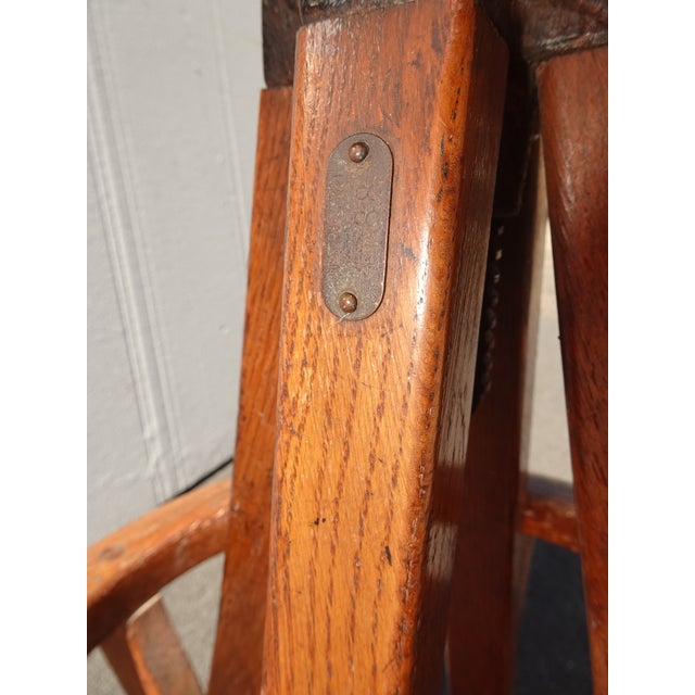 Antique Industrial Adjustable Swivel Oak Drafting Stool Barstool 1of3 ~ # 2 For Sale - Image 9 of 17