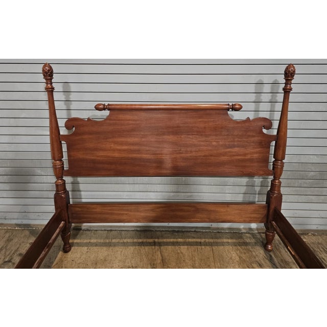 Brown Late 20th Century Henkel Harris Wild Cherry Queen Size 4 Post Carved Bed Made in Virginia For Sale - Image 8 of 10