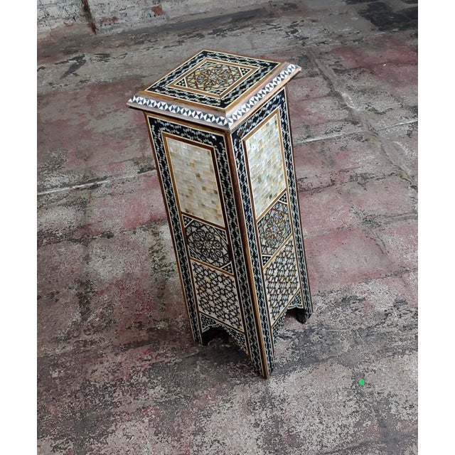 1940s Vintage Syrian "Tower Shaped" Petite Inlaid Stands - a Pair For Sale - Image 5 of 10