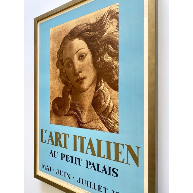 " l'Art Italien " Vintage 1935 Mourlot Fine Art Lithograph Print Art Deco Framed Paris Exhibition Poster Botticelli " Birth of Venus " 1482 For Sale - Image 11 of 12