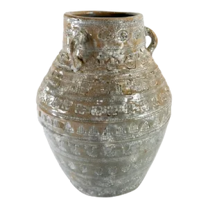 19th Century Korean Gray Ge-Yao Type Crackle Vase With Impressed Cranes