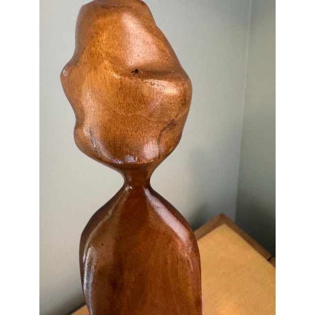 Vintage Biomorphic Two-Tone Hardwood Female Sculpture; Mid-Century Modern, Art Deco, Contrast Sapwood/Heartwood Figurative Abstract Carving For Sale - Image 6 of 12