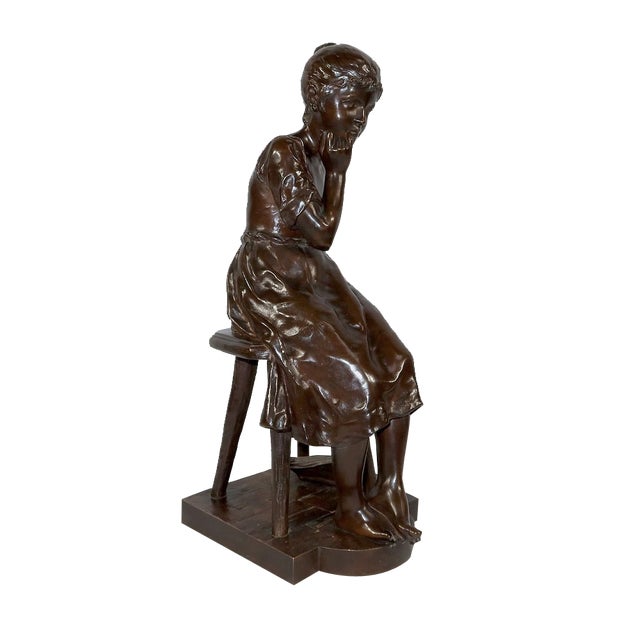 A. Massoulle, Jeune fille assise, Late 1800s, Bronze For Sale