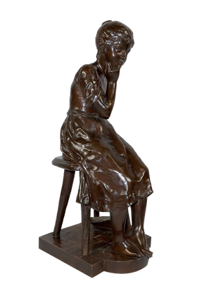 A. Massoulle, Jeune fille assise, Late 1800s, Bronze