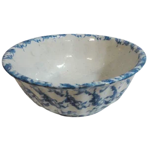 Large 19th Century Spongeware Fluted Fruit Bowl