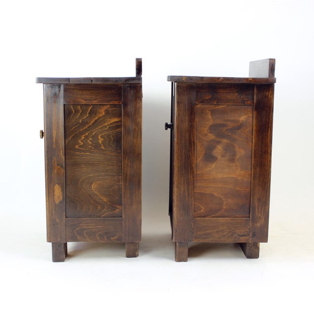 Tall Vintage Bedside Tables in Wood, Czechoslovakia, 1930s, Set of 2 For Sale - Image 12 of 16