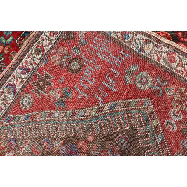 Antique Caucasian Karabagh Runner With Bold Diamond Medallion on Rich Red Field 3'9 X 8'9 For Sale - Image 12 of 13