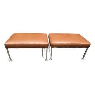 Transitional B & B Italia Leather Benches With Chrome Legs For Sale