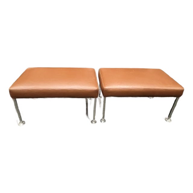 Transitional B & B Italia Leather Benches With Chrome Legs For Sale