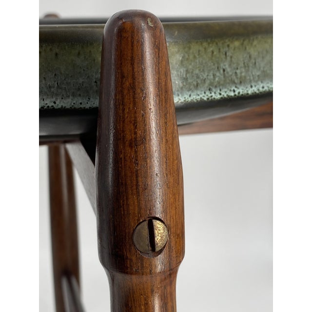Mid-Century Side Table with Glazed Ceramic Plate on Rosewood Frame by Arne Basse for Knabstrup, Denmark, 1960s For Sale - Image 4 of 14