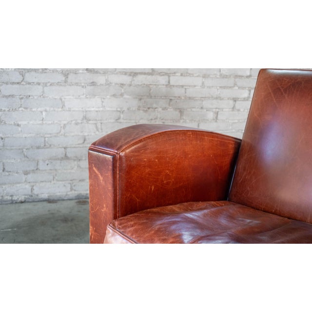 Vintage Art Deco Cognac Leather Club Chair For Sale - Image 4 of 17