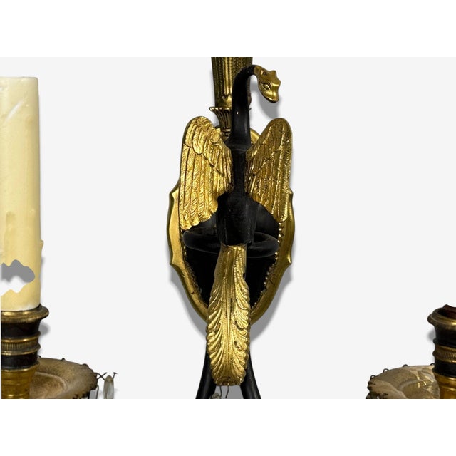 1930s Neoclassical Style, Swan Sconces, Gilt Metal, Crystal, France - a Pair For Sale - Image 11 of 11