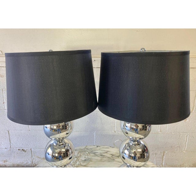 Kovacs Pair of Chrome Ball Table Lamps in the Style of Kovacs For Sale - Image 4 of 9