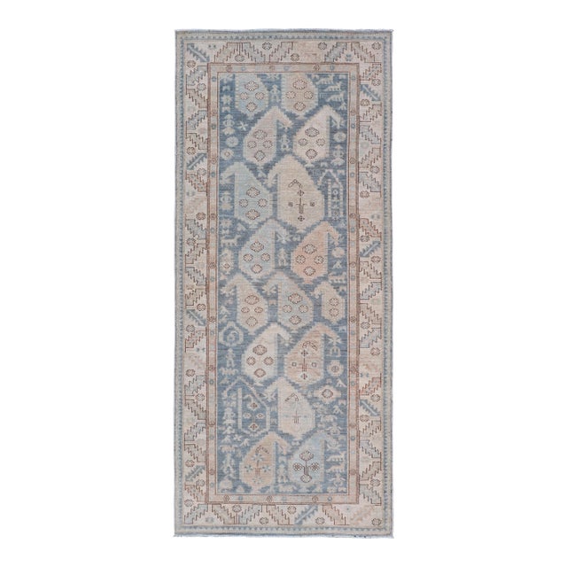 Afghanistan Tabriz Gallery Runner With Soft Blue Field and Ivory Motifs For Sale