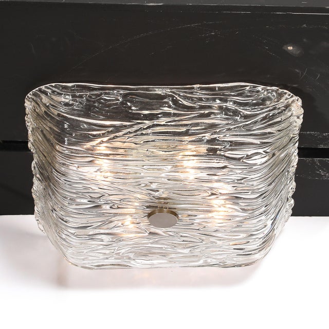 Silver 1960s Mid-Century Modern Murano Hand-Blown Textural Clear Glass Venini Flush Mount Chandelier For Sale - Image 8 of 18