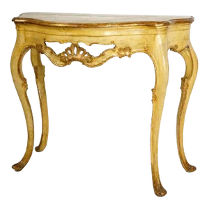 Fine Venetian Rococo Gilt and Yellow-Painted Console Table