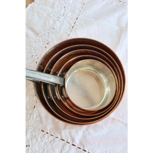 Vintage Hammered Copper Saucepans with Wrought Iron Handles, 1970s, Set of 5 For Sale - Image 3 of 12