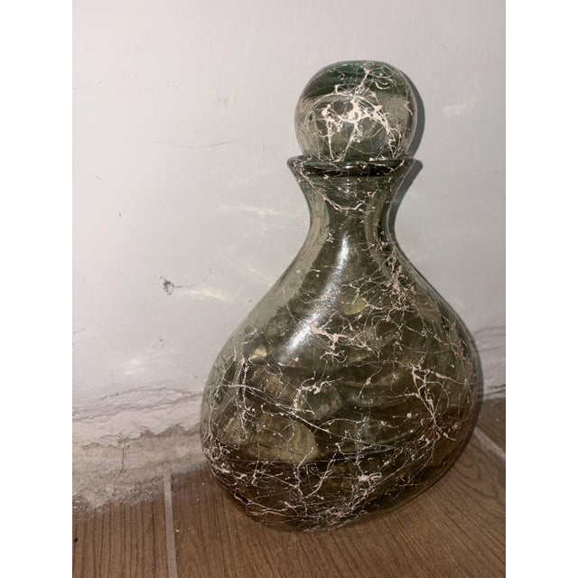 Vintage glass artistic decanter bottle with globe-shaped stopper, 1950s "spider web" workmanship, 34 cm high, 24 cm wide,...