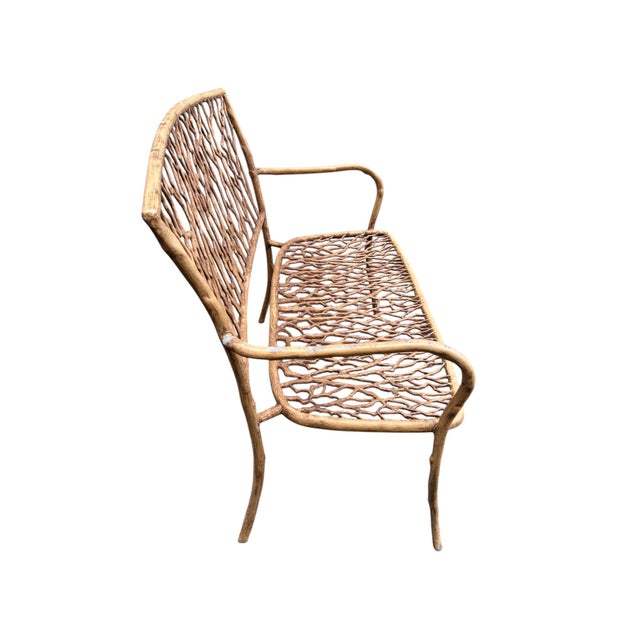 Late 20th-C. Faux Bois Metal Garden Bench or Settee For Sale - Image 10 of 16