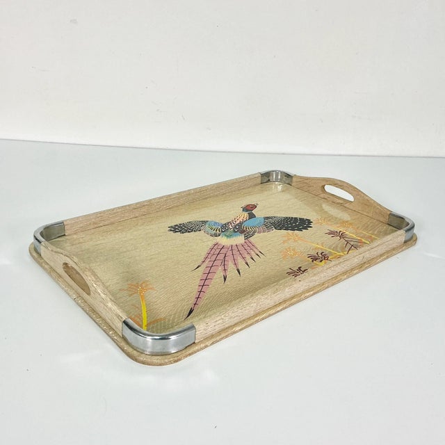 1960s 1960s Vintage Rustic Farmhouse Boho Chic Large Cerused Oak Pheasant Tray, Large, Thanksgiving For Sale - Image 5 of 11