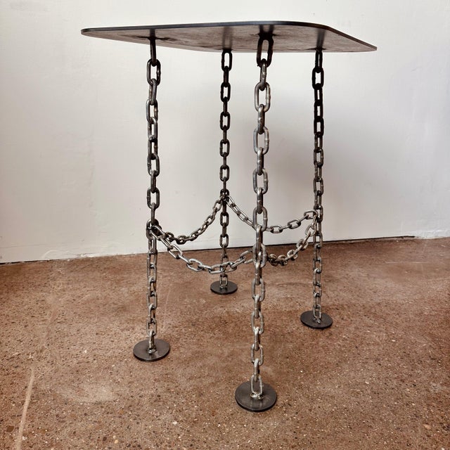Brutalist Chain Link Steel Side Table For Sale - Image 4 of 7