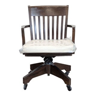 Pottery Barn Americana Series Wooden Office Chair With Cushion and Wheels For Sale