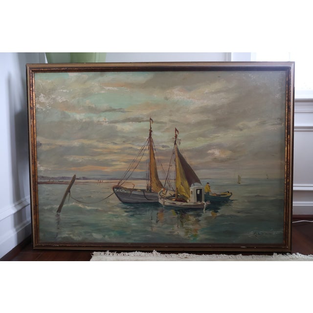 Mid 20th Century Vintage R. G. Duncan Signed “Astor” Sailboat Seascape Original Oil on Board—Framed For Sale - Image 5 of 18