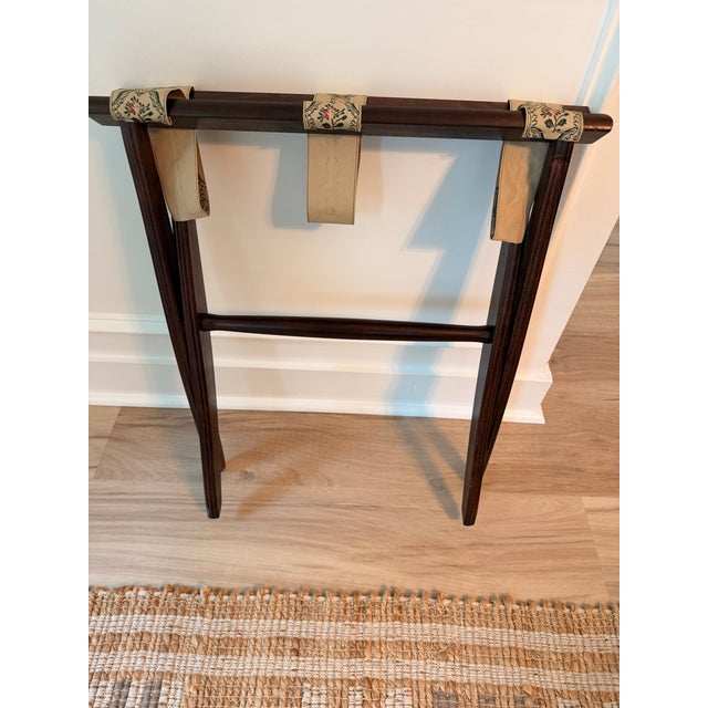 Campaign Folding Luggage Rack With Floral Jacquard Straps For Sale - Image 3 of 6