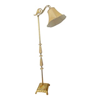 1920s Art Nouveau Marbled Glass, Brass and Wrought Iron Floor Lamp For Sale