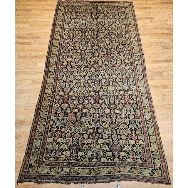 Antique Karabagh Gallery Rug, Hand-Knotted Wool, Allover Geometric Pattern, Navy & Tan, 7' X 14' For Sale - Image 9 of 17