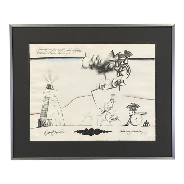 Saul Steinberg Signed Lithograph "Annuit Coeptis" 1960s Mid-Century Modern Framed Art For Sale