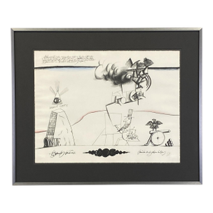 Saul Steinberg Signed Lithograph "Annuit Coeptis" 1960s Mid-Century Modern Framed Art