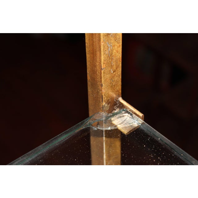 1970s Vintage Midcentury Custom Oak Gilt Steel Metal Shelf Etagere Display Case For Sale - Image 5 of 11