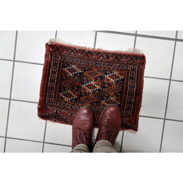 1900s, Handmade Antique Turkmen Yomud Collectible Mat Rug 1.3' X 1.6' For Sale - Image 4 of 9