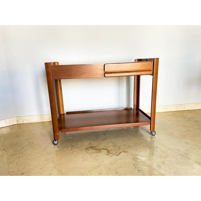 Vintage Italian Coffee Table in Walnut with Two Drawers, 1970s For Sale - Image 6 of 16