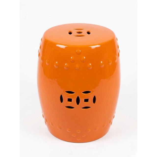 Vintage Italian Ceramic Garden Stool - Tangerine Glaze For Sale - Image 4 of 10