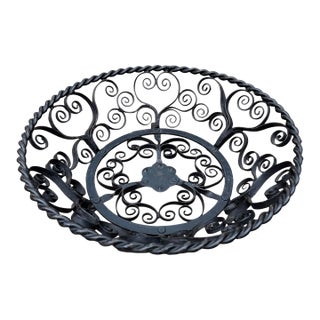 German Wrought Iron Scrollwork Footed Fruit Basket - Mid 20th Century For Sale
